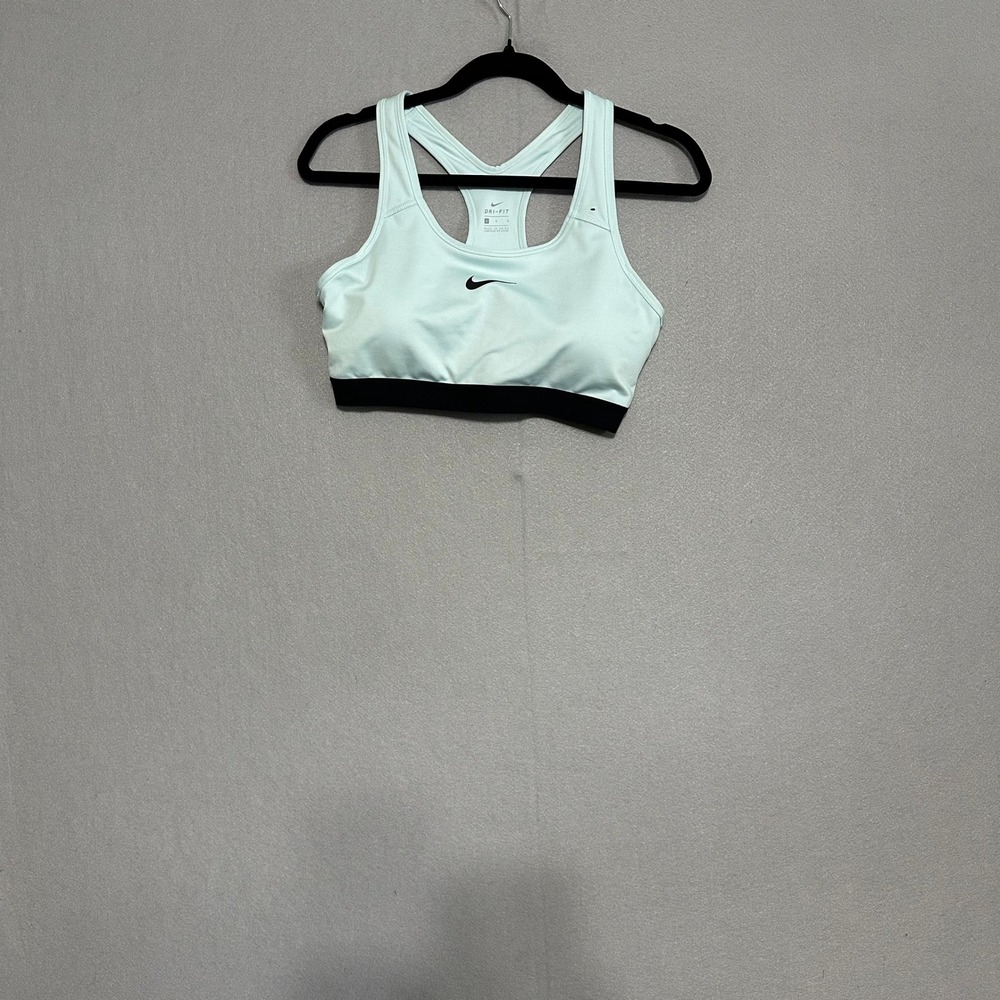 Nike Dri-FIT Womens Swoosh Sports Bra Mint Green Black Band Racerback Large